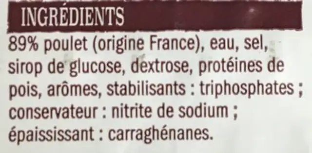 Poulet cuit fumé au bois de hétre ingredients label