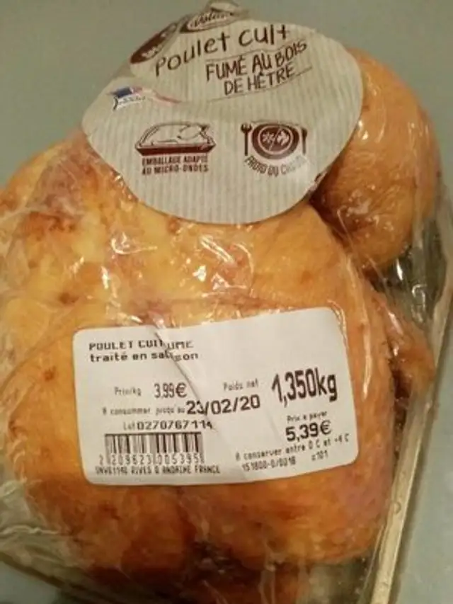 Poulet cuit fumé au bois de hetre