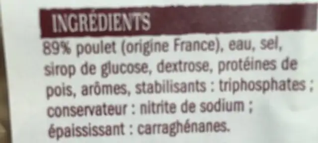 Poulet cuit fumé au bois de hêtre ingredients label