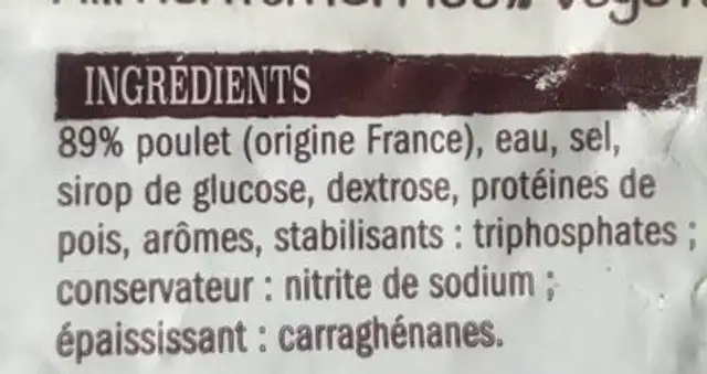 Poulet cuit ingredients label