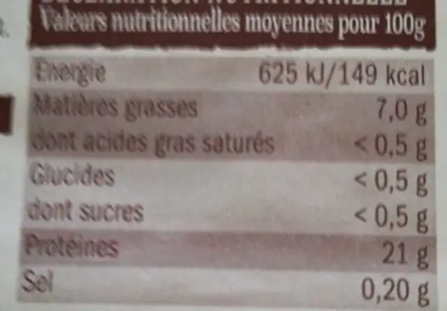 Poulet fermier jaune ingredients label