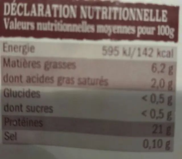 Poulet jaune fermier ingredients label