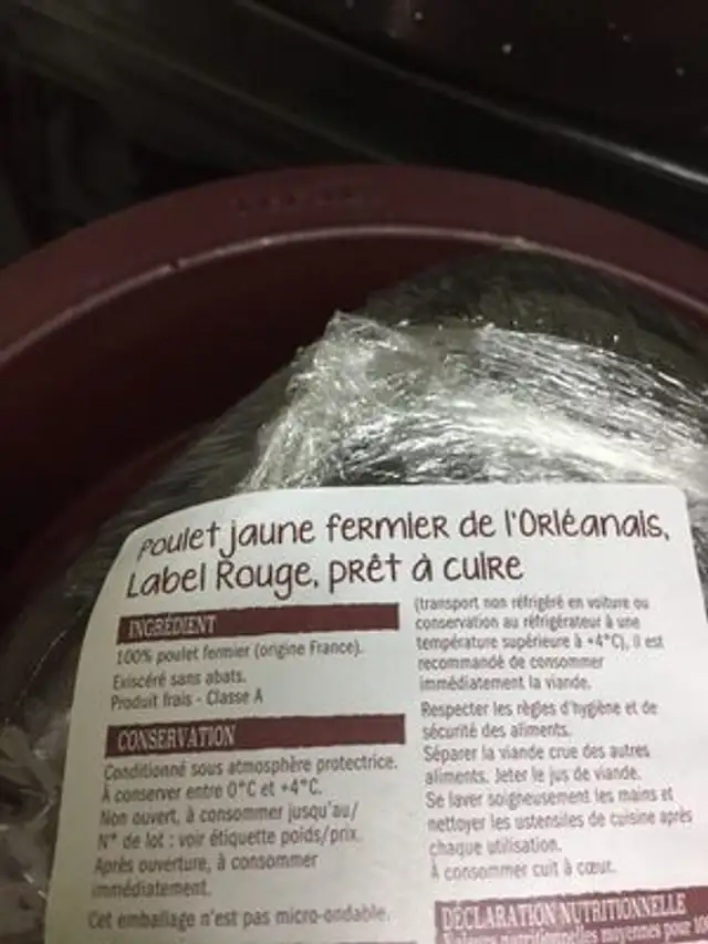 Poulet ingredients label