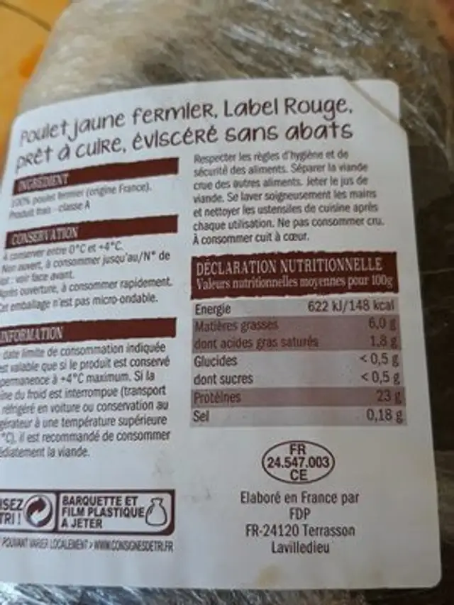 L étal du volailler ingredients label