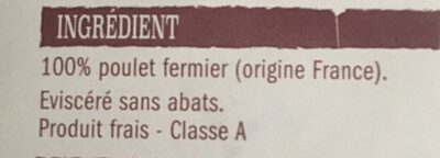 Poulet fermier jaune ingredients label