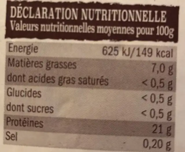 Poulet fermier jaune label rouge ingredients label