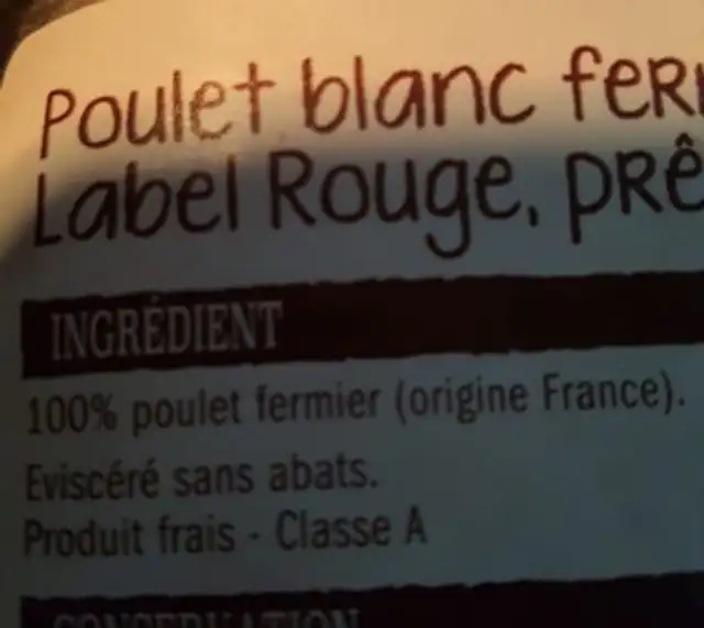 poulet fermier blanc ingredients label