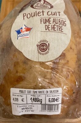 Poulet cuit fumé traité en salaison front packaging