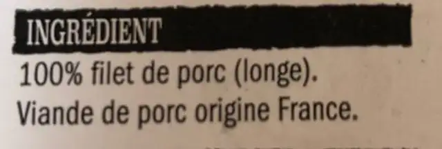 Roti de filet de porc ingredients label