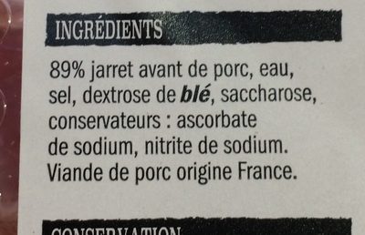 Jarret avant de porc 1/2 sel ingredients label