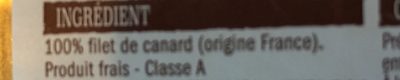 Filet de canard ingredients label