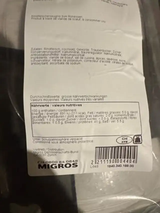 Trockenfleisch Anschnitte nutrition facts table