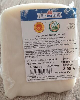 Pecorino toscano dop front packaging