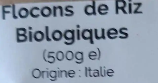 Flocons de Riz en vrac Bio ingredients label