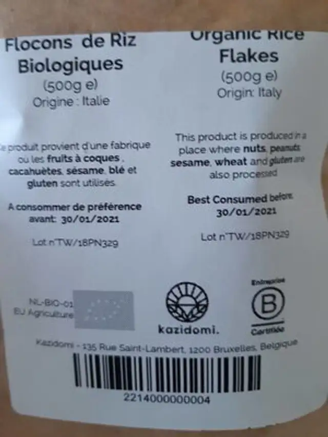 Flocons de Riz en vrac Bio nutrition facts table
