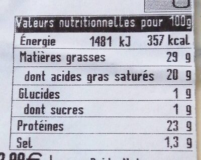 Morbier nutrition facts table