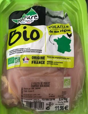 Filets de poulet fermier biologique front packaging