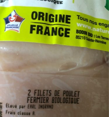 Filets de poulet fermier biologique ingredients label