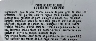 Pate de foie porc ingredients label
