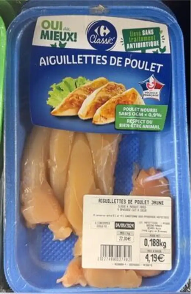Aiguillettes de poulet jaune front packaging