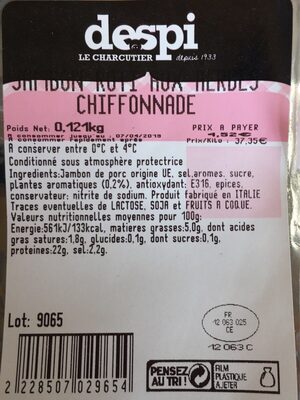 Jambon aux herbes chiffonnade front packaging