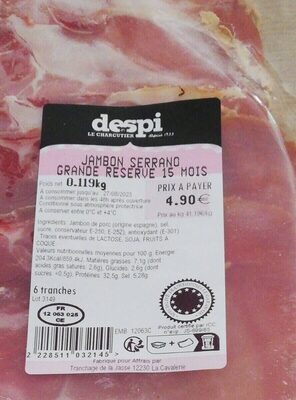 Jambon serrano grande réserve 15 mois