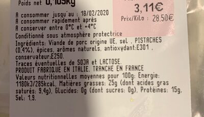 Mortadelle italienne chiffonade Despi nutrition facts table