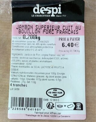 Jambon superieur cuit au bouillon de porc