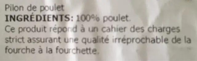 Pilon de poulet ingredients label