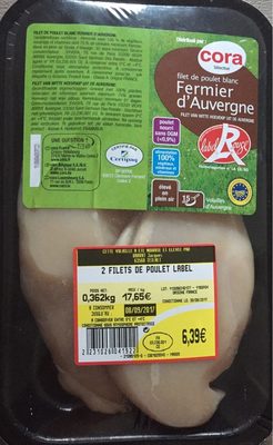 Filets de poulet blanc fermier d'Auvergne front packaging