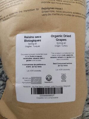 Raisins Secs Sultana en vrac Bio front packaging