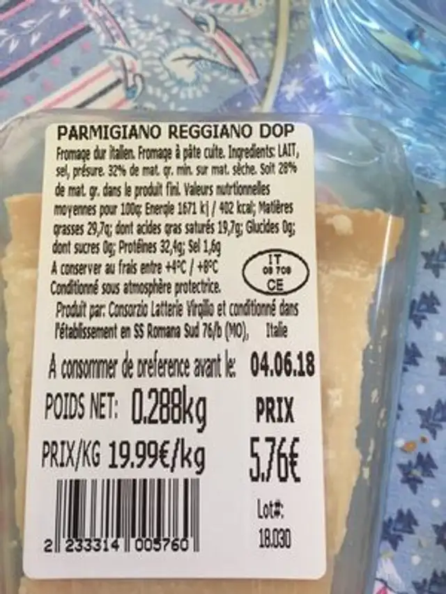 Parmigiano ingredients label