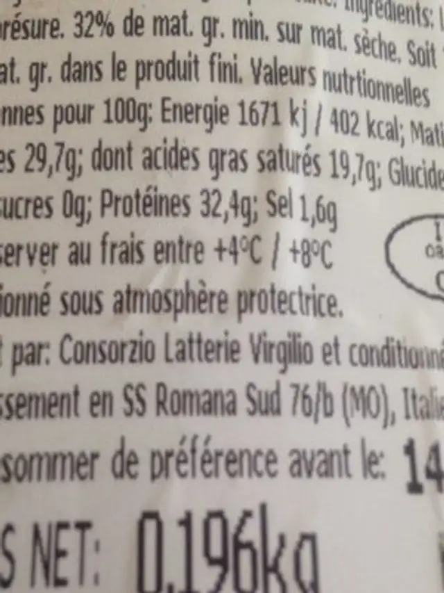 Parmigiano reggiano ingredients label