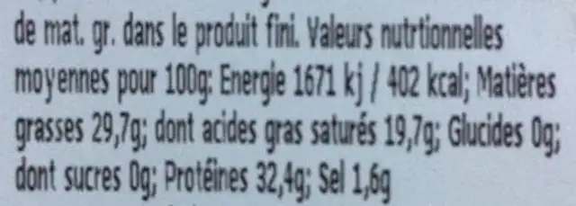 Parmigiano Regiano 24M nutrition facts table