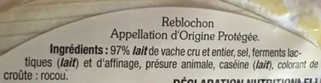 Rebllchon de savoie ingredients label