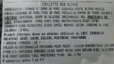 Caillette aux olives ingredients label