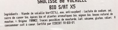 Saucisses de volailles ingredients label