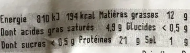 Cote fumée feu de bois de hetre nutrition facts table