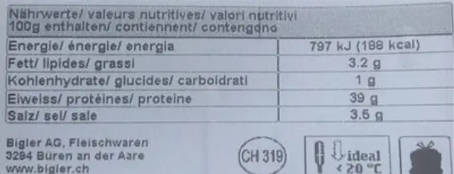 Viande sechee en tranches familia nutrition facts table