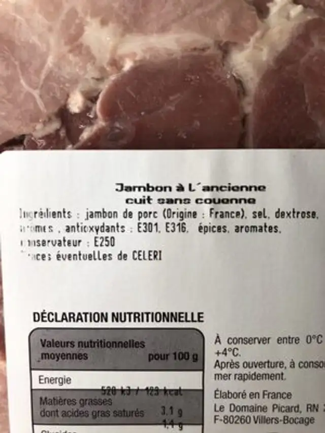 Jambon a l'ancienne ingredients label
