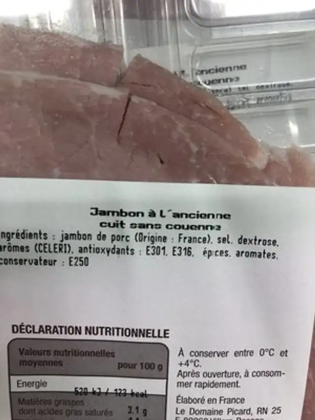 Jambon à l’ancienne ingredients label