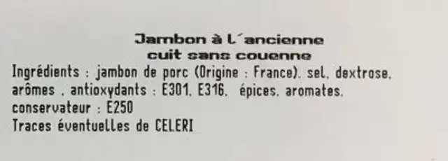Jambon à l’ancienne ingredients label