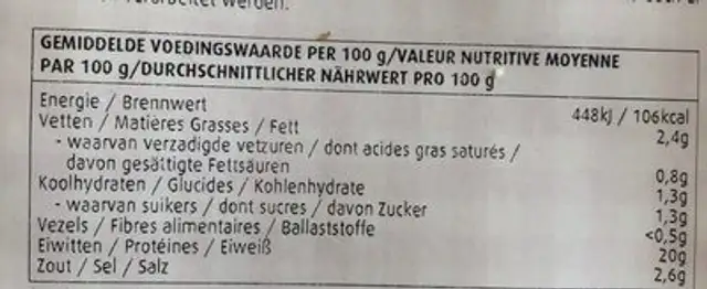 Filet de Jambon nutrition facts table