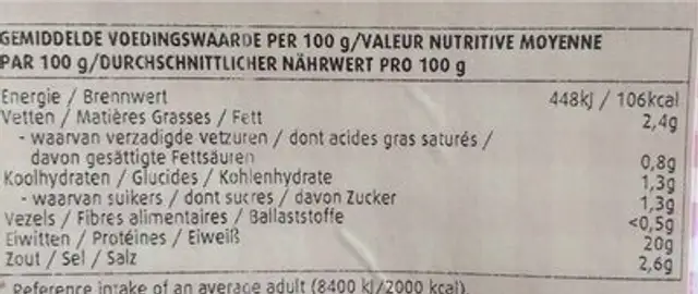 Filet de jambon nutrition facts table