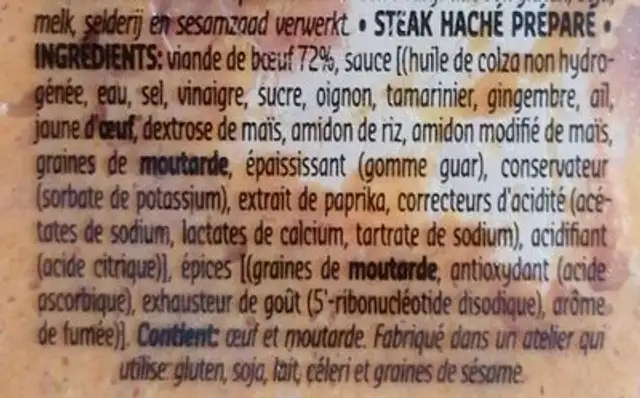 Filet Américain préparé nutrition facts table