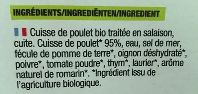 1 cuisse de poulet bio ingredients label