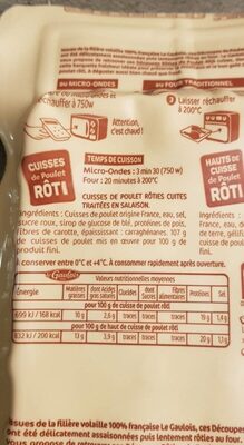 Hauts de cuisse de poulet nutrition facts table