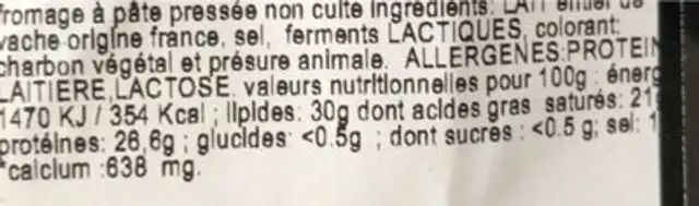 Morbier nutrition facts table