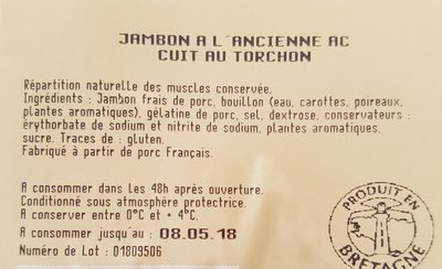 Jambon A l'ancienne ingredients label