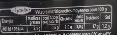 Brochettes poulet nutrition facts table